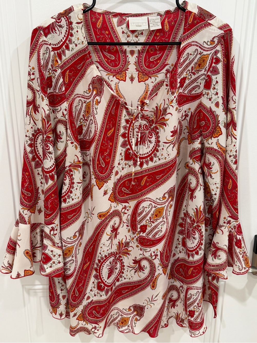 Studio C Red Paisley Tie-Front Tunic